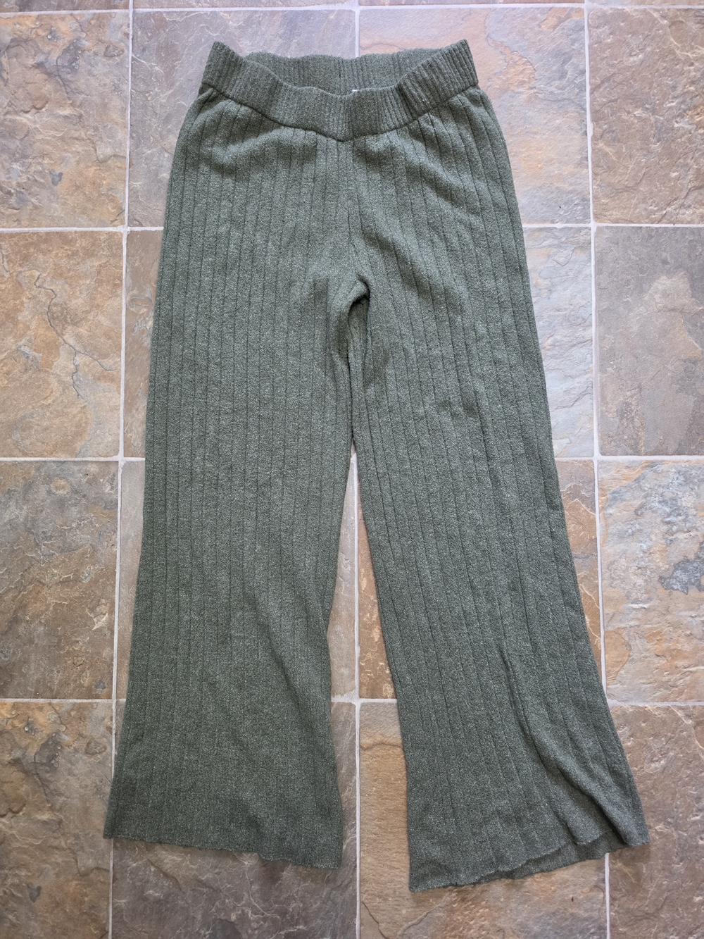 Wilt Olive Ribbed Wide-Leg Knit Pants